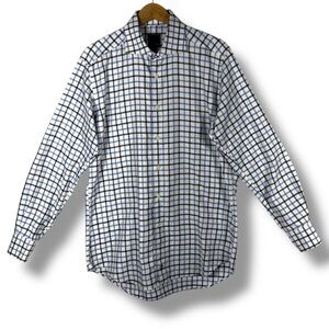 David Donahue Trim Fit Dress Shirt, Blue/Grey Windowpane, Size 16.5/34-35